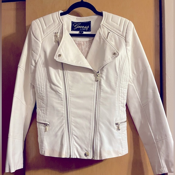 Guess Jackets & Blazers - Guess White Faux Leather Moto Jacket